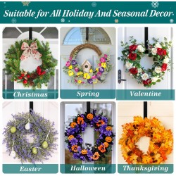 Wreath Hangers for Front Door, Wreath Hook Holder,Over The Door Hanger Hooks,Metal Garland Hangers Hook for Halloween Christmas Decorations Porch Decor