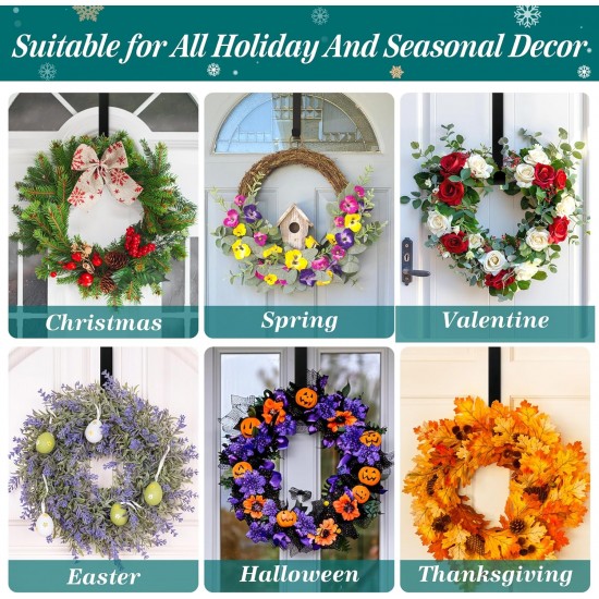 Wreath Hangers for Front Door, Wreath Hook Holder,Over The Door Hanger Hooks,Metal Garland Hangers Hook for Halloween Christmas Decorations Porch Decor
