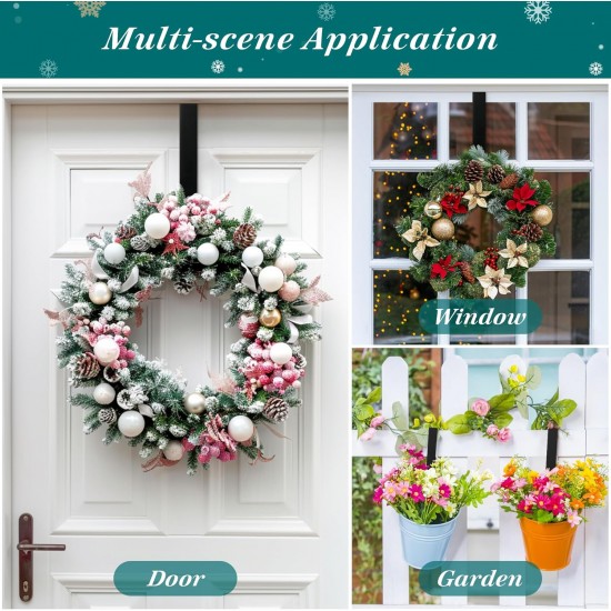 Wreath Hangers for Front Door, Wreath Hook Holder,Over The Door Hanger Hooks,Metal Garland Hangers Hook for Halloween Christmas Decorations Porch Decor