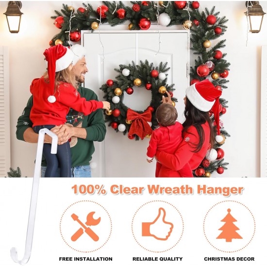 12" Clear Wreath-Hanger Non Scratch Over The Door Hooks,2 Pack Easter Halloween Christmas Decoration Welcome Sign for Front Doors Décor Inside Outside,Slim Hangers Organizer for Home