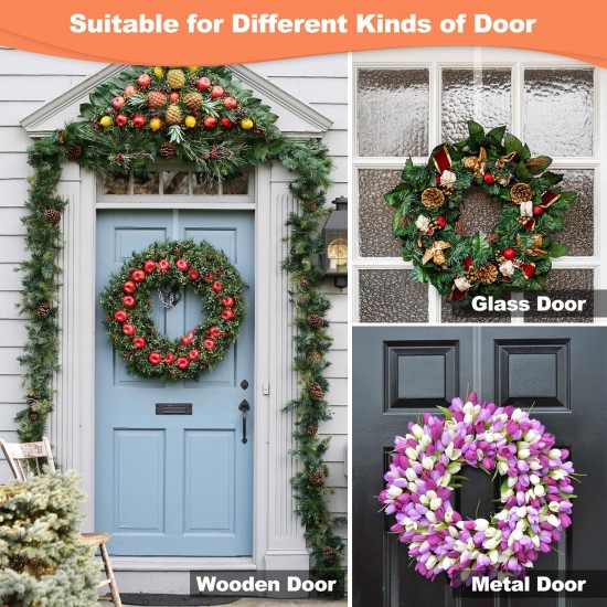 12" Clear Wreath-Hanger Non Scratch Over The Door Hooks,2 Pack Easter Halloween Christmas Decoration Welcome Sign for Front Doors Décor Inside Outside,Slim Hangers Organizer for Home