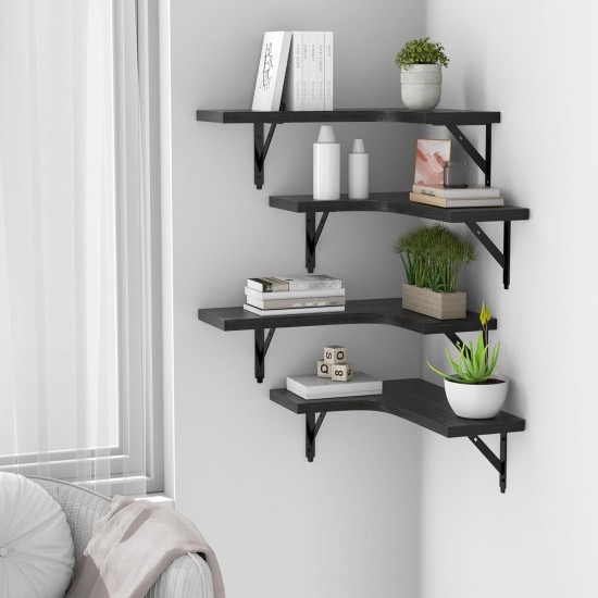 Corner Floating Shelves Wall Mounted Set of 4, Rustic Wood Storage Display Wall Shelves for Home Decor, Bathroom, Kitchen, Bedroom, Living Room, Office