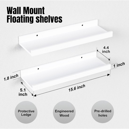 Floating Shelves Wall Mounted Set of 2, Modern Shelves for Bedroom, Nursery Shelves with Lip, Display Picture Ledge Shelf for Wall Decor Living Room Bathroom Kitchen