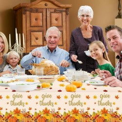 3 Pcs Thanksgiving Tablecloth - Give Thanks Plastic Table Cloth Disposable Rectangular Fall Pumpkin Maple Leaves Table Cover for Thanksgiving Day Party Decorations Tables Decor Supplies