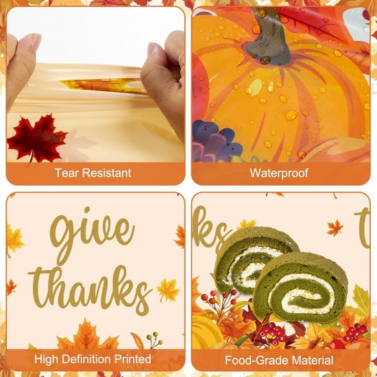 3 Pcs Thanksgiving Tablecloth - Give Thanks Plastic Table Cloth Disposable Rectangular Fall Pumpkin Maple Leaves Table Cover for Thanksgiving Day Party Decorations Tables Decor Supplies
