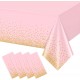 4 Pack Pink and Gold Plastic Tablecloth for Parties, Pink Disposable Table Cloth for Rectangle Tables, Gold Dot Confetti Light Pink Tablecloth for Birthday Wedding Baby Shower Party