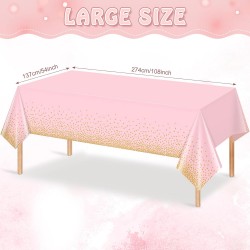 4 Pack Pink and Gold Plastic Tablecloth for Parties, Pink Disposable Table Cloth for Rectangle Tables, Gold Dot Confetti Light Pink Tablecloth for Birthday Wedding Baby Shower Party