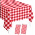 2 Pack Red Gingham Tablecloth Rectangle 54 x 108 Red and White Checkered Table Cloth Disposable Plaid Table Cover Plastic for Birthday Baby Shower Picnic Wedding Party Supplies