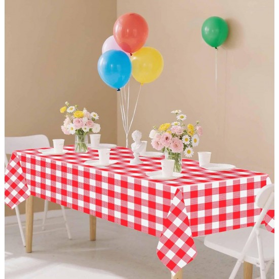 2 Pack Red Gingham Tablecloth Rectangle 54 x 108 Red and White Checkered Table Cloth Disposable Plaid Table Cover Plastic for Birthday Baby Shower Picnic Wedding Party Supplies