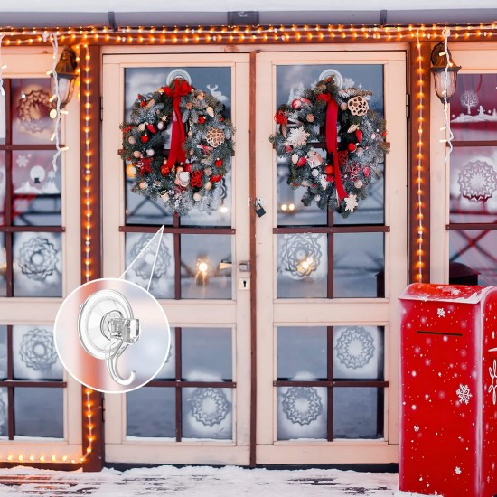 Wreath Hanger, Large Suction Cup Wreath Hooks, Heavy Duty, 22 LB Capacity, Removable and Reusable, Clear, 2 Pcs