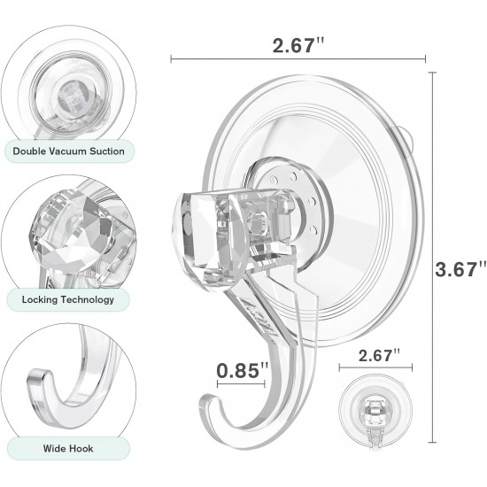 Wreath Hanger, Large Suction Cup Wreath Hooks, Heavy Duty, 22 LB Capacity, Removable and Reusable, Clear, 2 Pcs