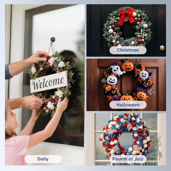 Suction Cup Wreath Hanger, Heavy Duty Reef Hook for Glass Front Door/Window/Over Door, Christmas/Thanksgiving/Halloween/Easter/Valentine/Spring/Summer/Fall