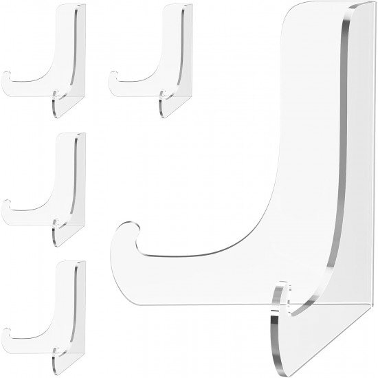 5 Pack Acrylic Display Stand, Plate Stand for Display, Clear Easel Stand, Display Holder for Card, Frame, Picture, Magazine, Book, CD