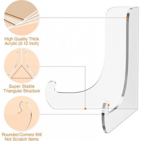 5 Pack Acrylic Display Stand, Plate Stand for Display, Clear Easel Stand, Display Holder for Card, Frame, Picture, Magazine, Book, CD