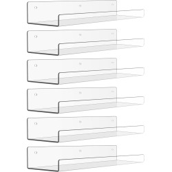 6 Pack Acrylic Shelves for Wall Storage, Floating Bookshelves for Kids, Display Shelf Organizer for Bathroom, Bedroom, Living Room, Kitchen, Room Decor