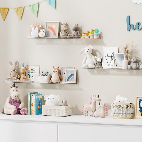 6 Pack Acrylic Shelves for Wall Storage, Floating Bookshelves for Kids, Display Shelf Organizer for Bathroom, Bedroom, Living Room, Kitchen, Room Decor