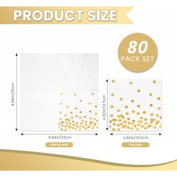80 Pack of White Paper Cocktail Napkins with Gold Foil Polka Dot Confetti，Polka Dot Party Supplies